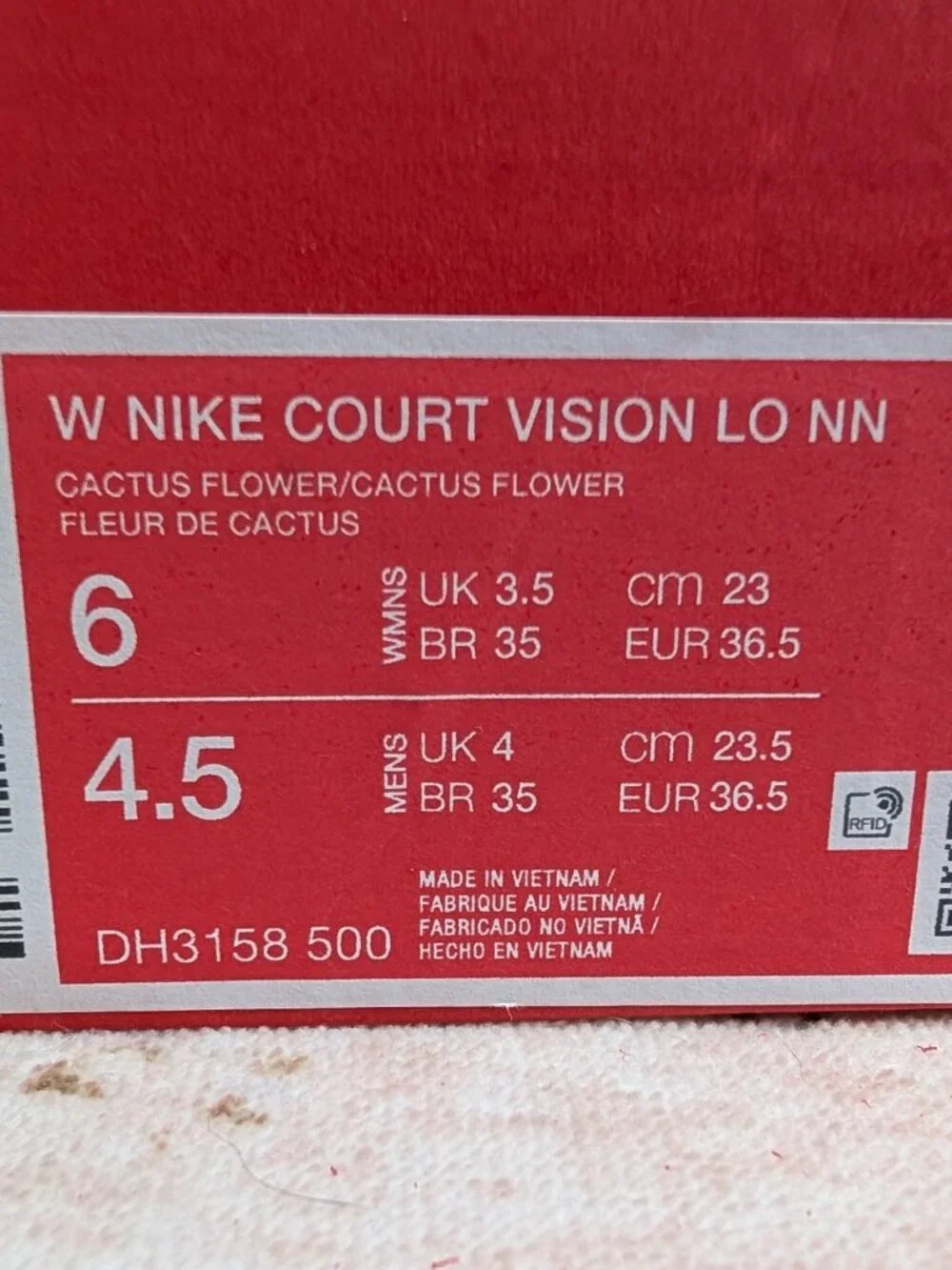 NWT Nike Court Vision Low Women’s Size 6 – White/Plum – Tags & Box